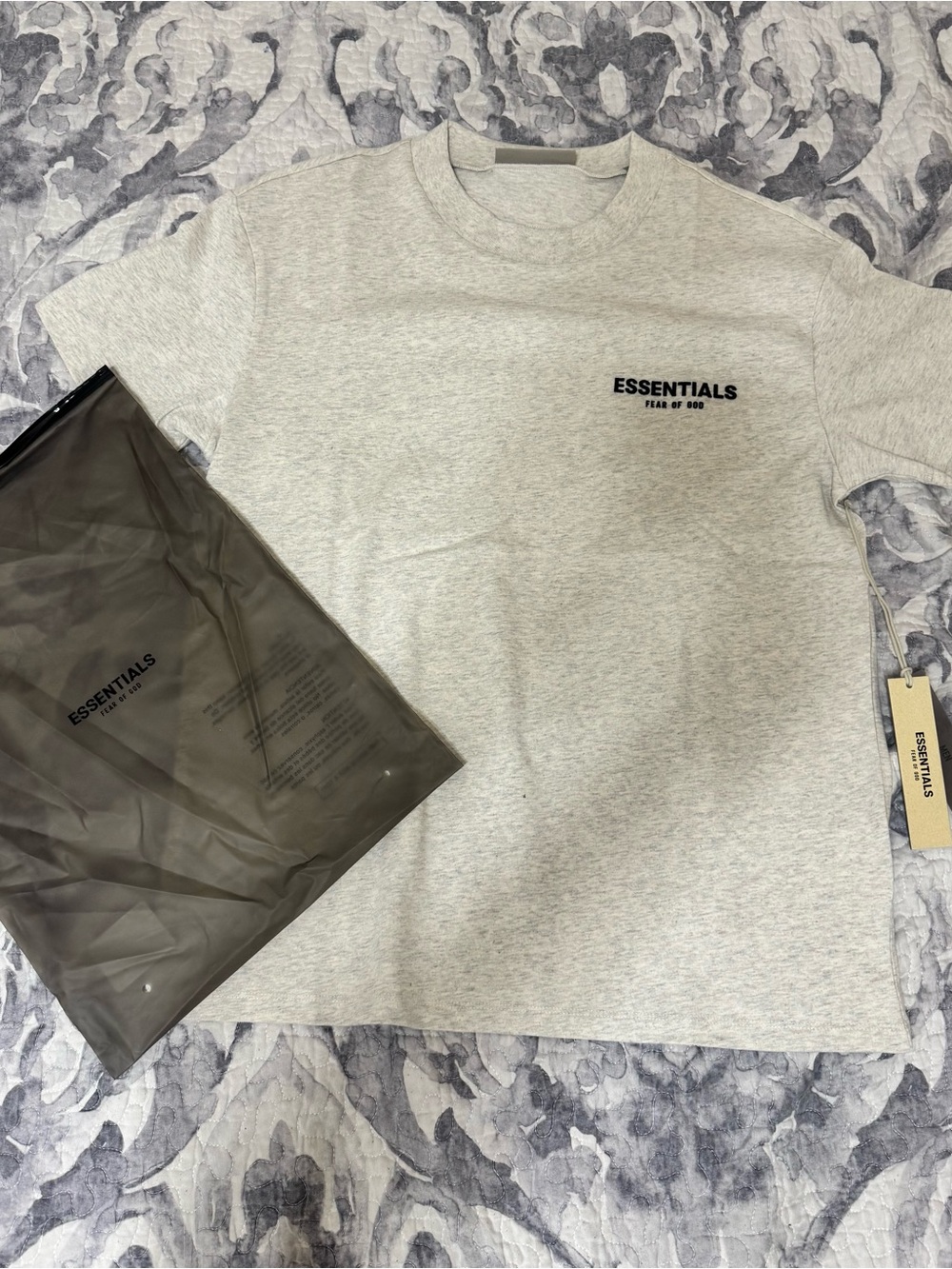 Fear of God ESSENTIALS Heather Gray Short Sleeve Chest Logo Tee